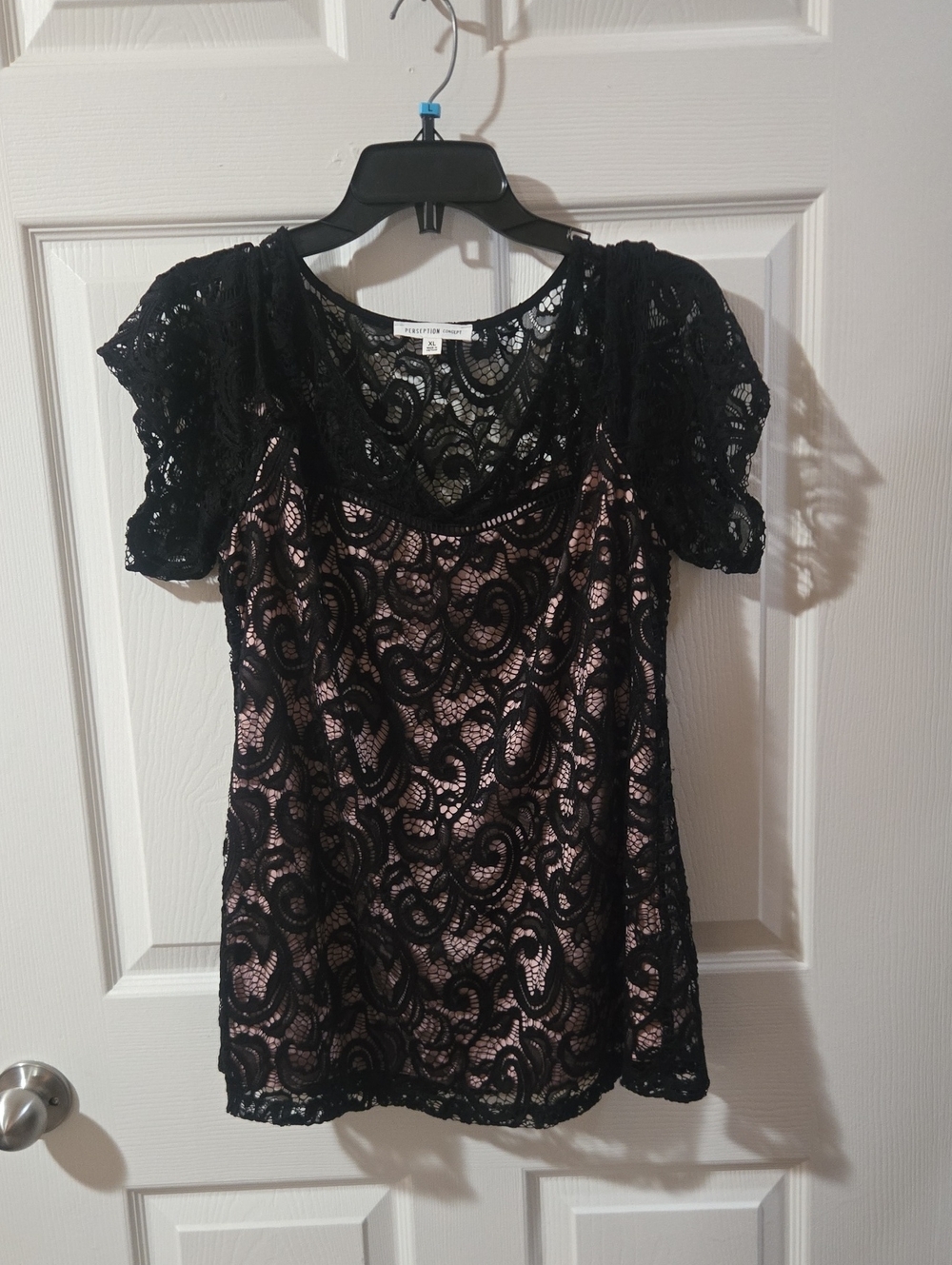 PerSeption Concept Black Lace Top with Blush Underlay